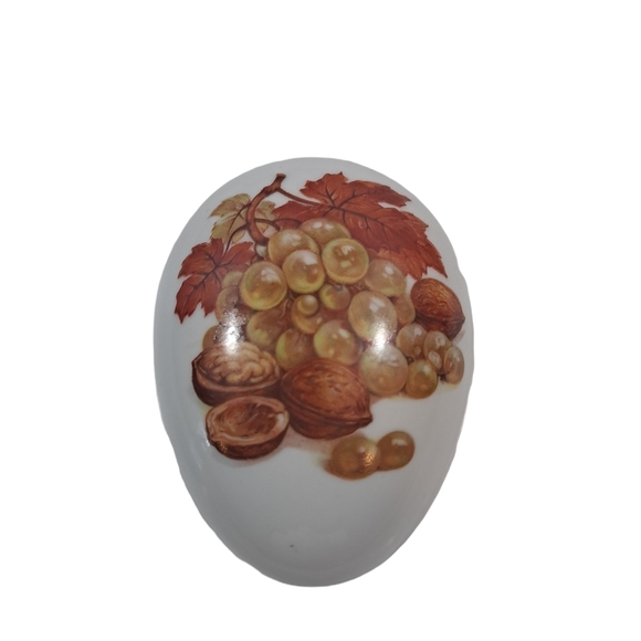 Vintage Crown West Egg Shape Footed Trinket Box Fine Porcelain Walnuts Grapes - Picture 2 of 5